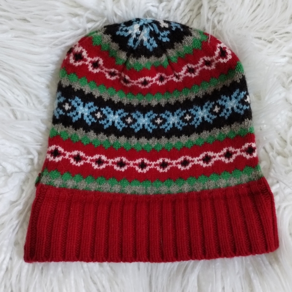 100% Lambs Wool Hat Beanie Fair Isle ABERCROMBIE Red - Picture 10 of 11
